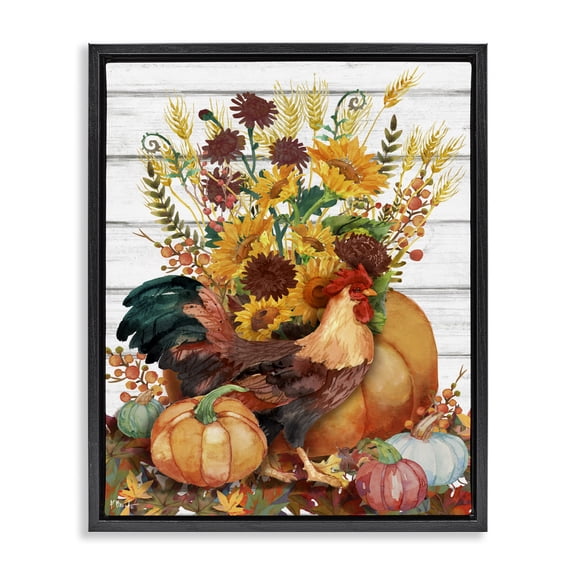 Stupell Industries Rustic Lodge Rustic Sunflowers & Hen Black Floating Frame Canvas Art, 17 x 21, by Paul Brent