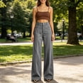 thumbnail image 5 of cocolona Womens High Waist Corduroy Dress Pants Elastic Waist Straight Wide Leg Business Casual Work Pants with Pockets, 5 of 5