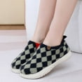 thumbnail image 2 of Fuzzy Ankle Boots for Women Checkered Pattern Low Top Winter Slip on Walking Shoes Soft Sole Booties, 2 of 6