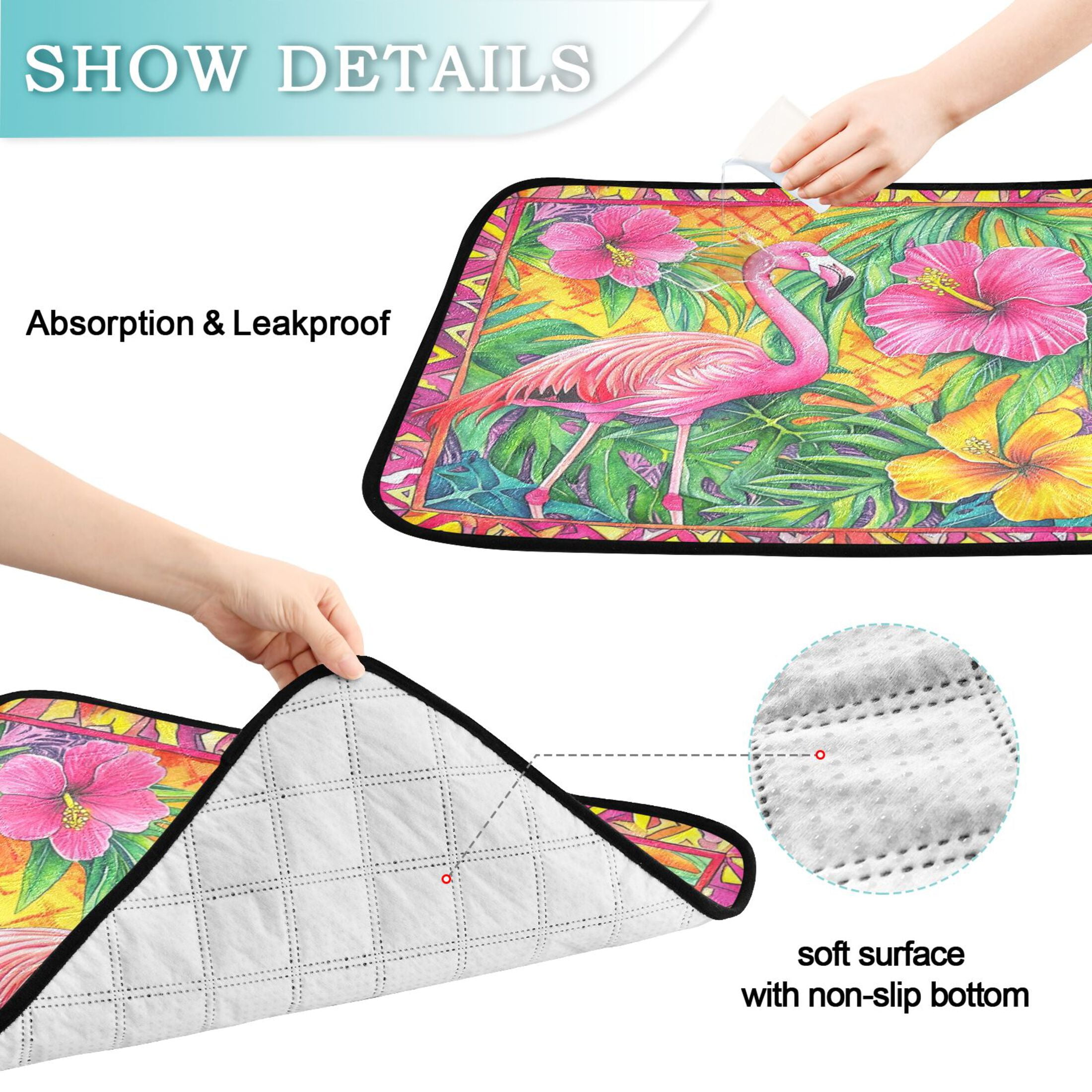 Qxltty Pink Flamingo Cat litter Pads Pet Set of 3 Diaper Mats Center Anti-leakage Layer Absorbent Soft and Comfortable