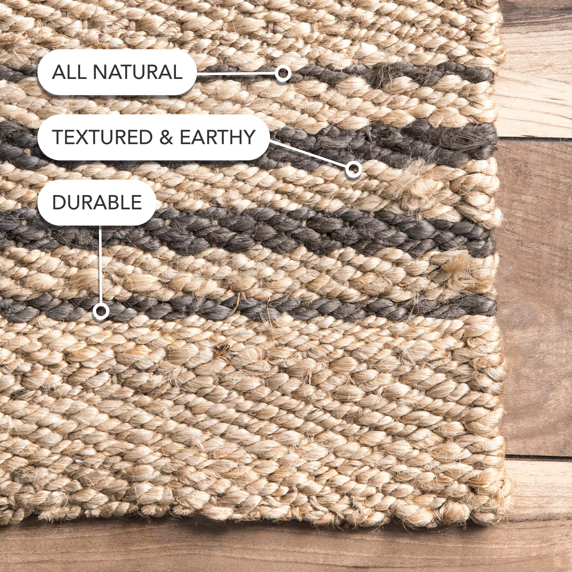Sycamore Striped Jute Area Rug, 6' x 9', Sandy Natural