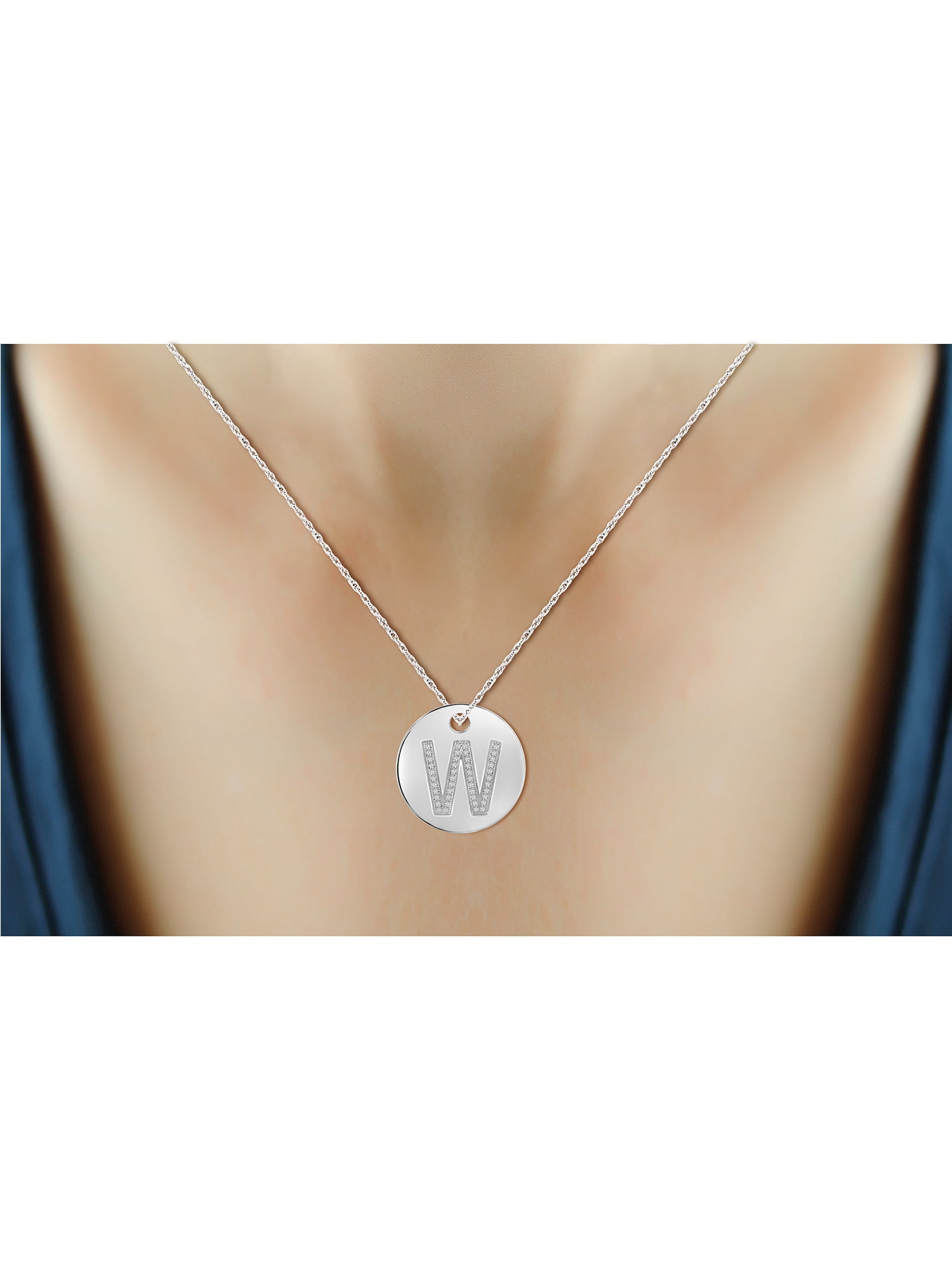 JewelersClub Accent White Diamond Initial Letter Pendant Necklace for Women | Customizable .925 Sterling Silver W Alphabet Monogram Necklaces for Girls | Personalized Jewelry Gift for Her