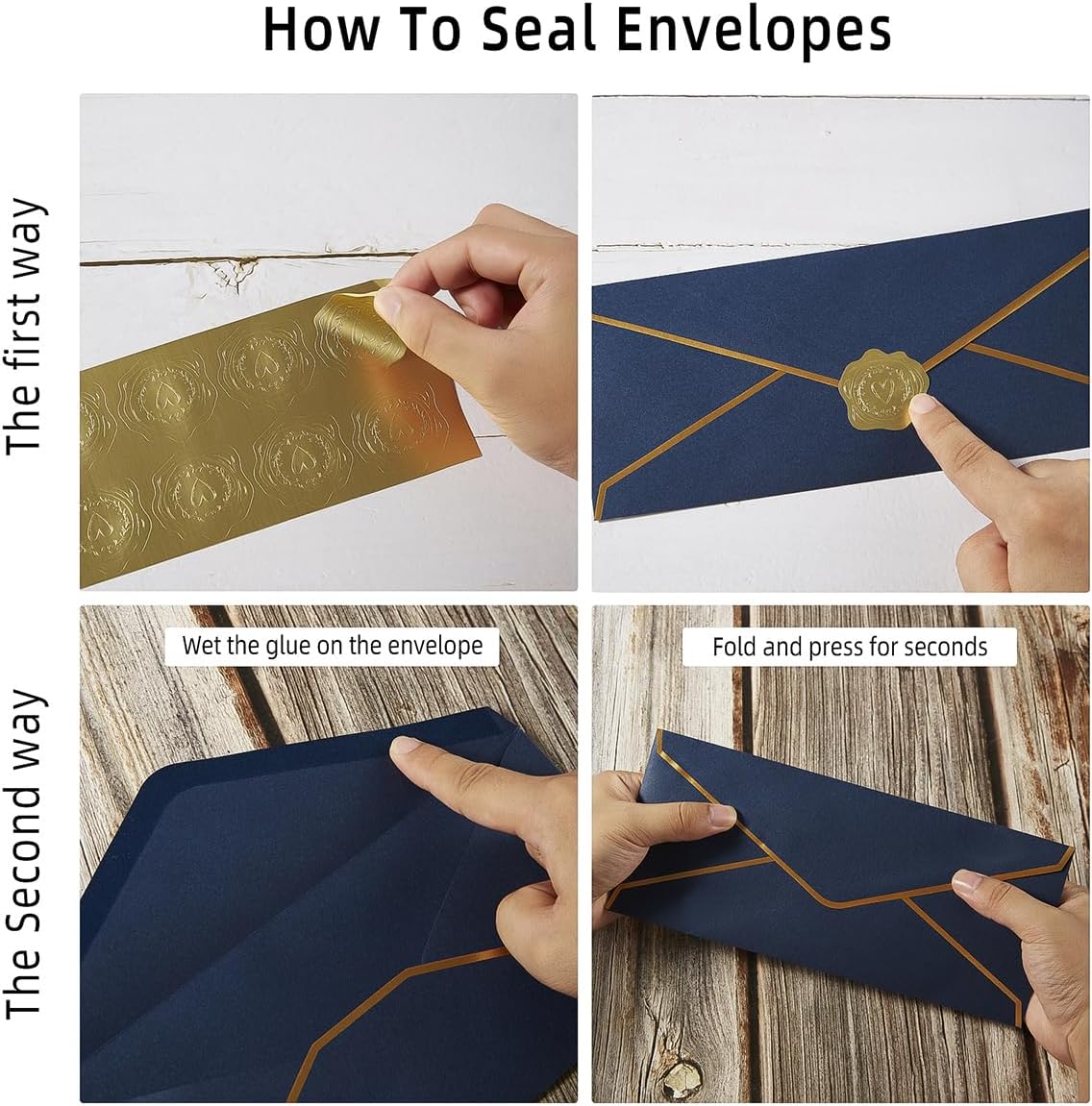 100 Pack #10 Business Envelopes with Gold Border, Self Seal Standard Envelopes with Gold Stickers for Office, Checks, Letter Mailing, Invoices, 4 1/8 x 9 1/2 Inches (Navy Blue)