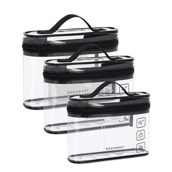 Neceser BAGSMART aprobado por la TSA, paquete de 3 unidades, maquillaje transparente, negro