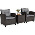 thumbnail image 4 of Gymax Ensemble de 3 Meubles en Rotin pour Patio, Ensemble de Conversation avec Coussins, Sofa Gris, 4 of 5