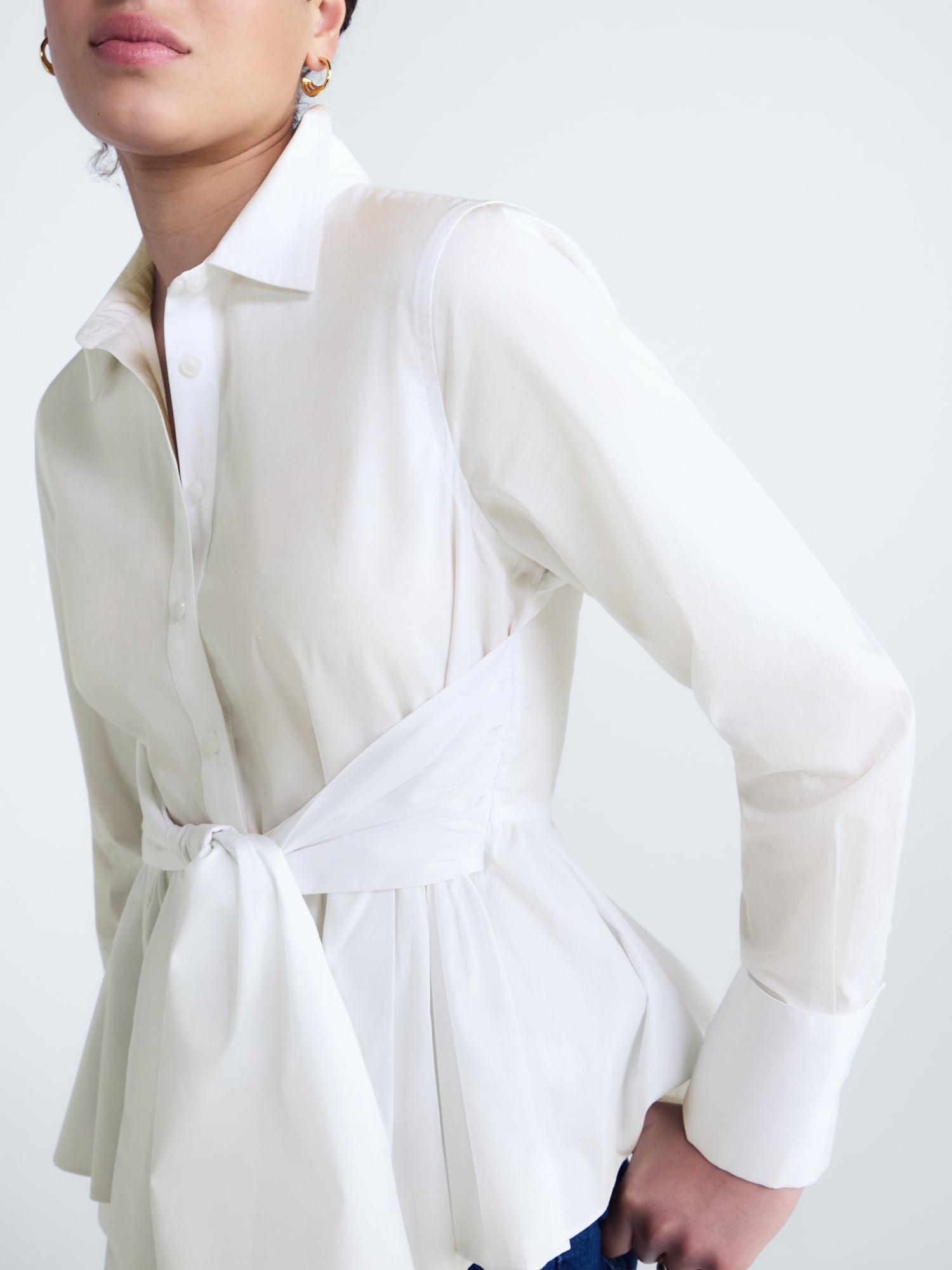 Free Assembly Women's and Women's Plus Peplum Button Front Cotton Shirt, Sizes XXS-4X