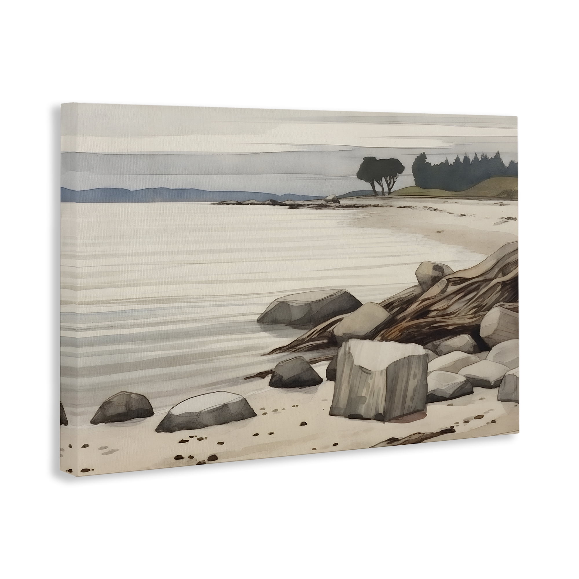 Stupell Industries Beach Rock View Landscape & Nature Painting Wrapped Canvas Art Print Wall Art, 45 x 30