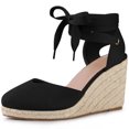 thumbnail image 1 of Sandalias con cordones y tacón de cuña con Plataforma tipo alpargata para mujer Negro 38 Perphy, 1 of 5