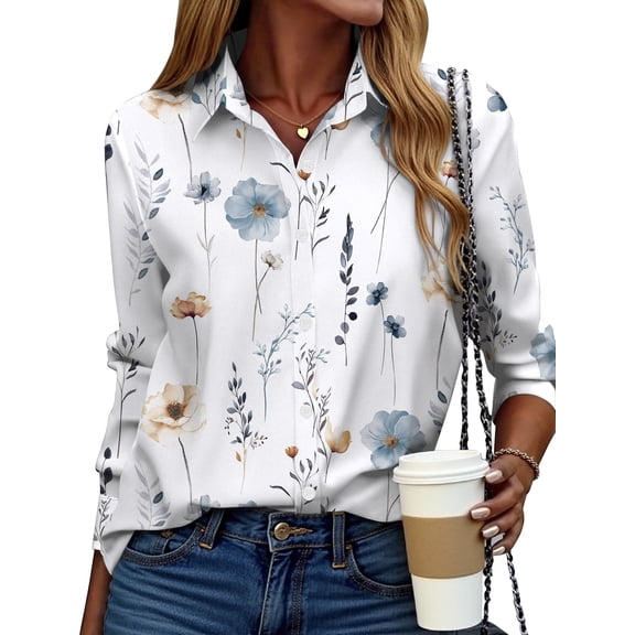 Zeagoo Button Down Shirts for Women Floral Blouses Business Casual Long Sleeve Shirts Dressy Printed Spring Fall Clothing