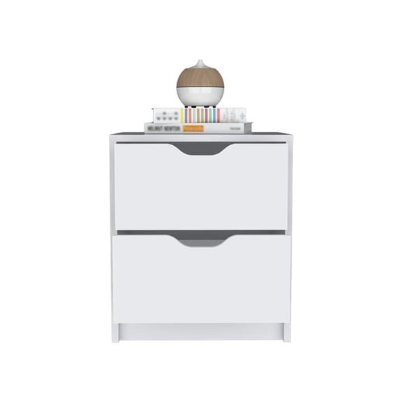 HomeRoots 19 in. Two Drawer Faux Wood Nightstand, White