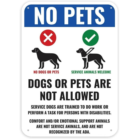 Metal Tin Sign No Pets Allowed Sign For Business, 12 x 8 Inches Poster Plaque No Dogs Allowed - No Animals Service Support Dogs Only