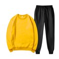 thumbnail image 5 of Women's Two-Piece Casual Suit, Solid Color Fleece-Lined Suit with Contrast Colors, Sweatpants with Pockets, Fashionable and Warm Outfit,Yellow,L, 5 of 6