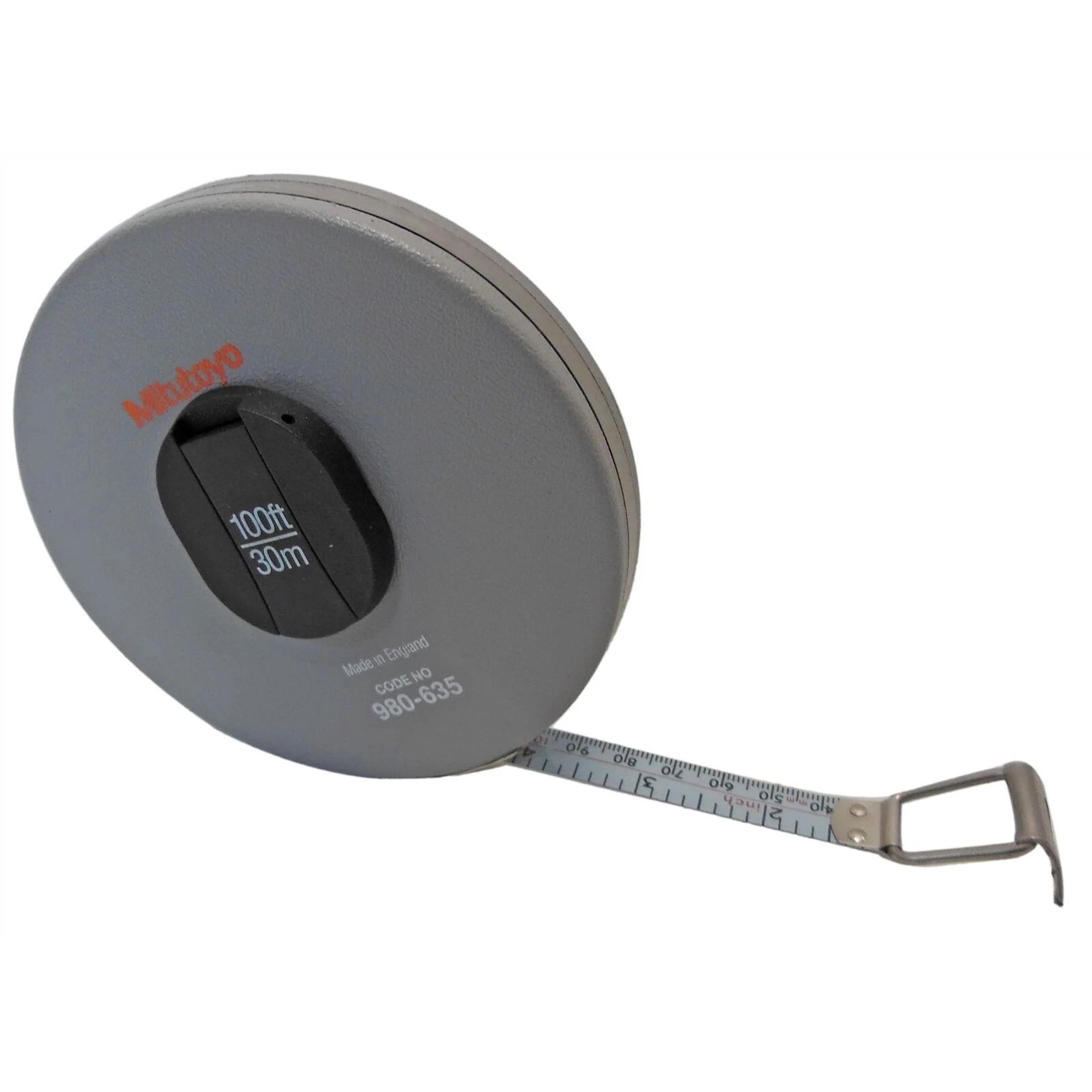 Mitutoyo 100 Foot Ft. / 30m Tape Measure (in/mm) High Quality Gray Metal Case