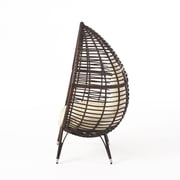 GDF Studio Ruweyda Outdoor Wicker Teardrop Basket Chair with Cushion, Multibrown and Beige