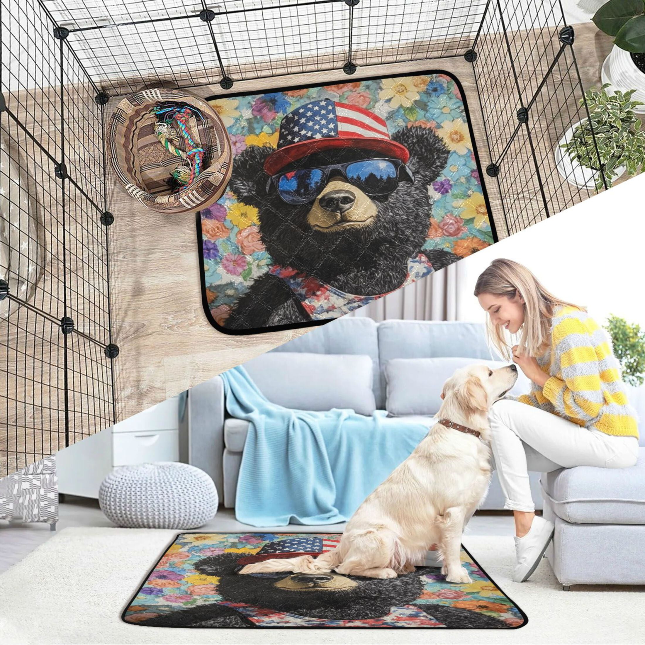 Qxltty Black Teddy Bear Cat litter Pads Pet Set of 3 Diaper Mats Center Anti-leakage Layer Absorbent Soft and Comfortable