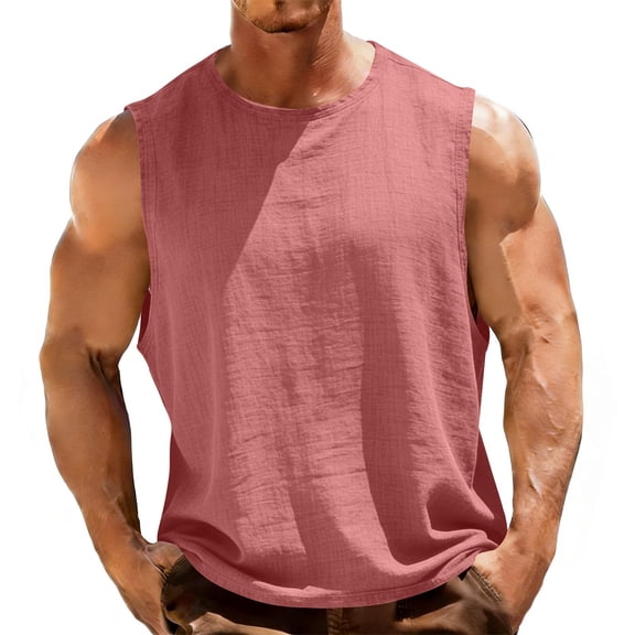 LIBRCLO Mens Tank Tops Crew Neck Solid Color And Linen Shirts Sleeveless Muscle Shirts for Active Men
