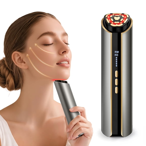 YEVYO Radio Frequency Facial Device, Face Lift Massager Tool with Red Blue Light for Wrinkle Removal and Lifting for Women Home Use - Silver Gray