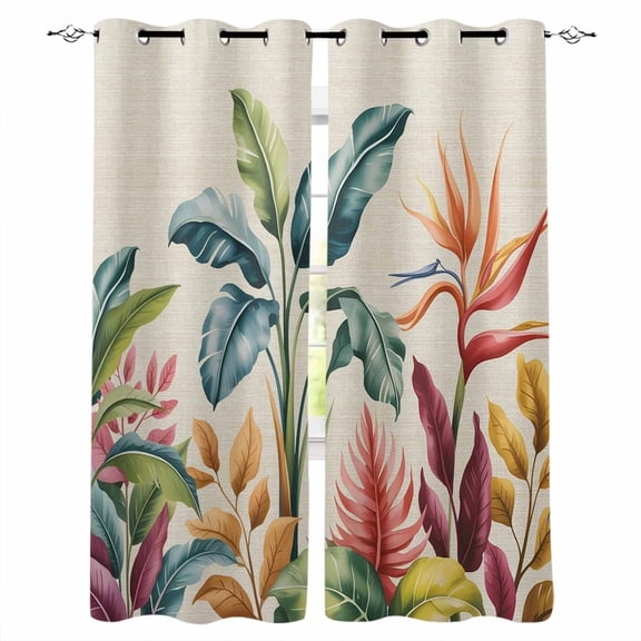 Tropical Palm Leaf Blackout Curtains 84 Inch Length Boho Bird Paradise Flower Linen Texture Thermal Insulated Window Curtain Window Drapes 2 Panels for Bedroom Living Room 52"Wx84"L