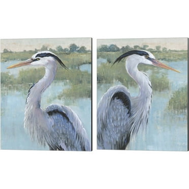 Great Art Now Blue Heron Portrait by Timothy O'Toole 2 Piece Canvas Art Set Each 12"W x 15"H