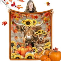 Fall Highland Cow Blanket Fall Blanket Autumn Pumpkin Sunflower Cow Gifts Throw Blanket Thanksgiving Decor Autumn Harvest Flannel Blankets for Couch Sofa Bedroom Cow Lovers 60"x50"