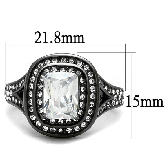 IP Light Black (IP Gun) Stainless Steel Ring with AAA Grade CZ in Clear for Women Clear Stone Color Style TK2731 Size 10