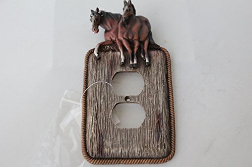 Western Running Horses Switch Rocker Plate Outlet Covers Wood Look Rope Edge 
