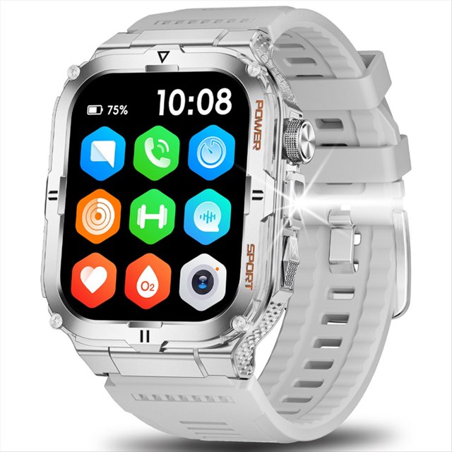 Reloj Inteligente para Hombre, con Bluetooth, Rastreador de Llamadas, Reloj Deportivo, Reloj Inteligente Digital para Fitness, Linterna LED, Relojes de Silicona Plateados