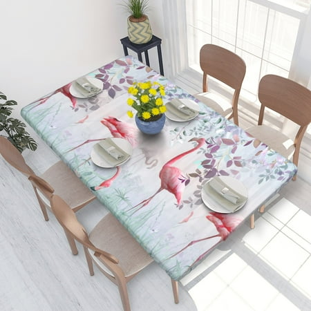 

Home Deluxe Tablecloth Pink Delicate Flamingos Waterproof Elastic Rim Edged Table Cover- For Christmas Parties And Picnics 4ft