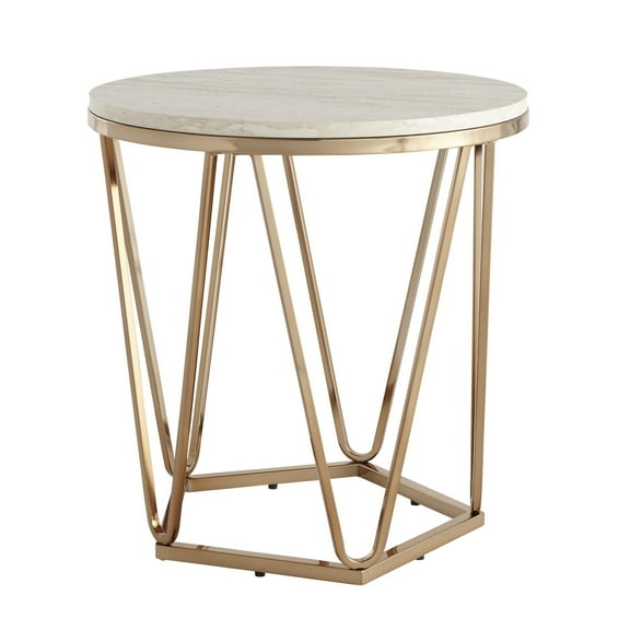 SEI Furniture Luna 22" Round Faux Stone Top Accent End Table in Champagne