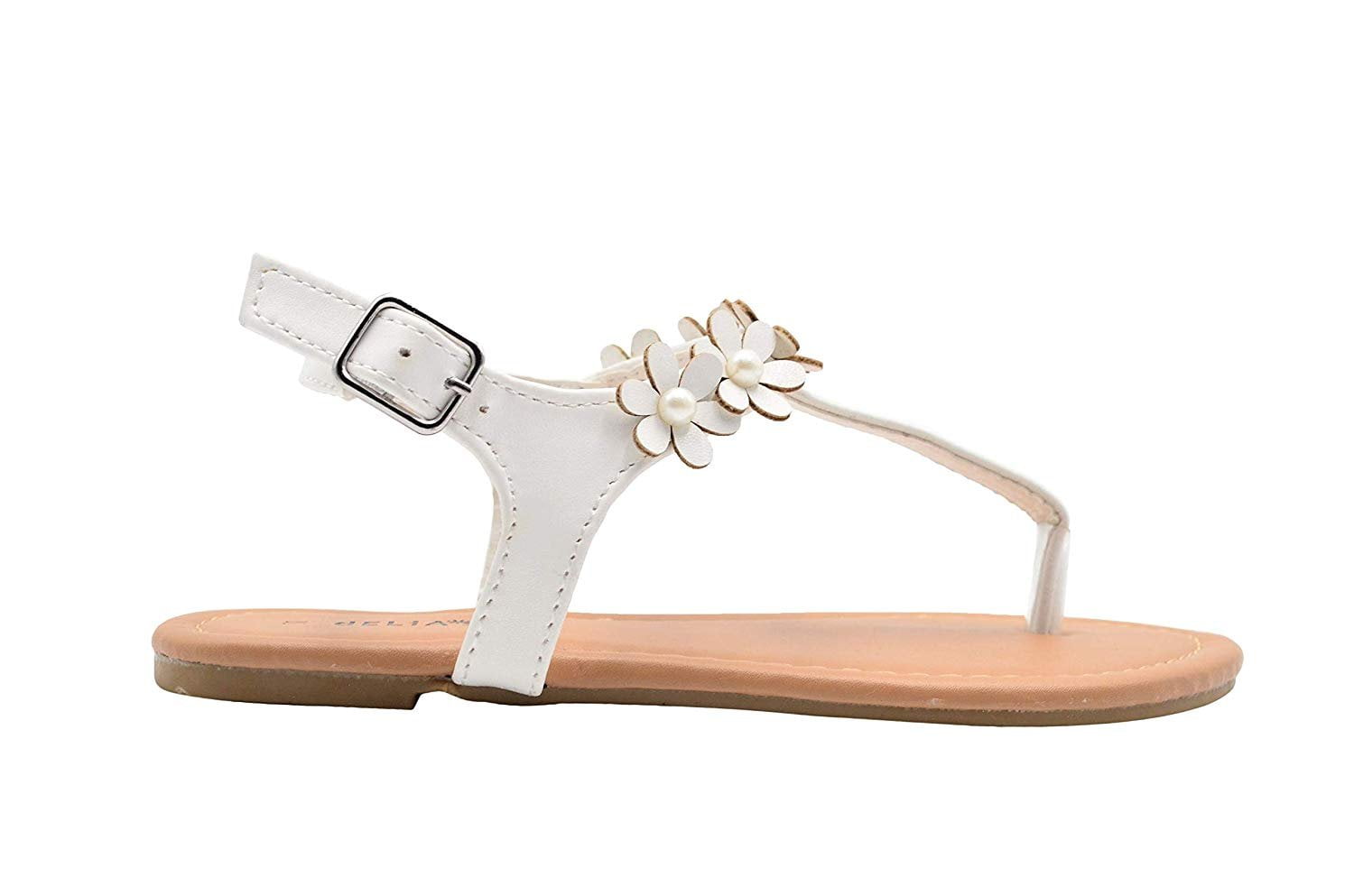 dELiA*s - dELiAs Girls Fashion Sandals 13 M US Little Kid T Strap Summer Flat with Flower and 