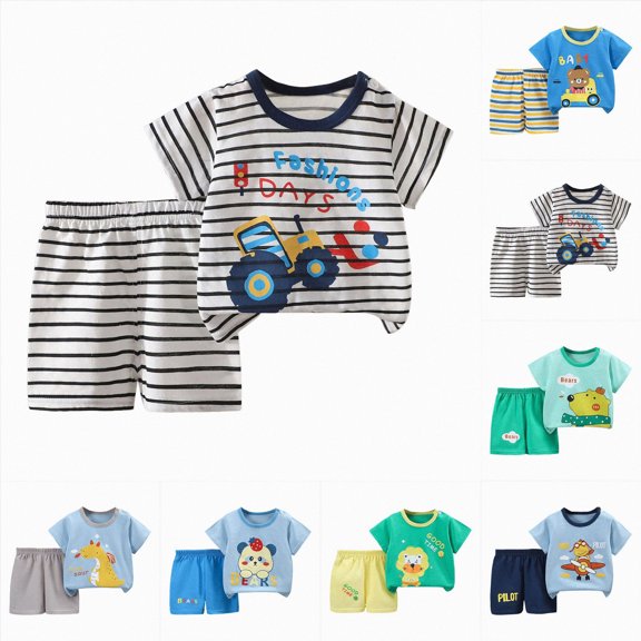kmaduk Toddler Baby Boy Summer Outfits Short Sleeve Embroidered T Shirt Tees Striped/Plaid Shorts Infant Clothes Set Blue Size 5-6 Years
