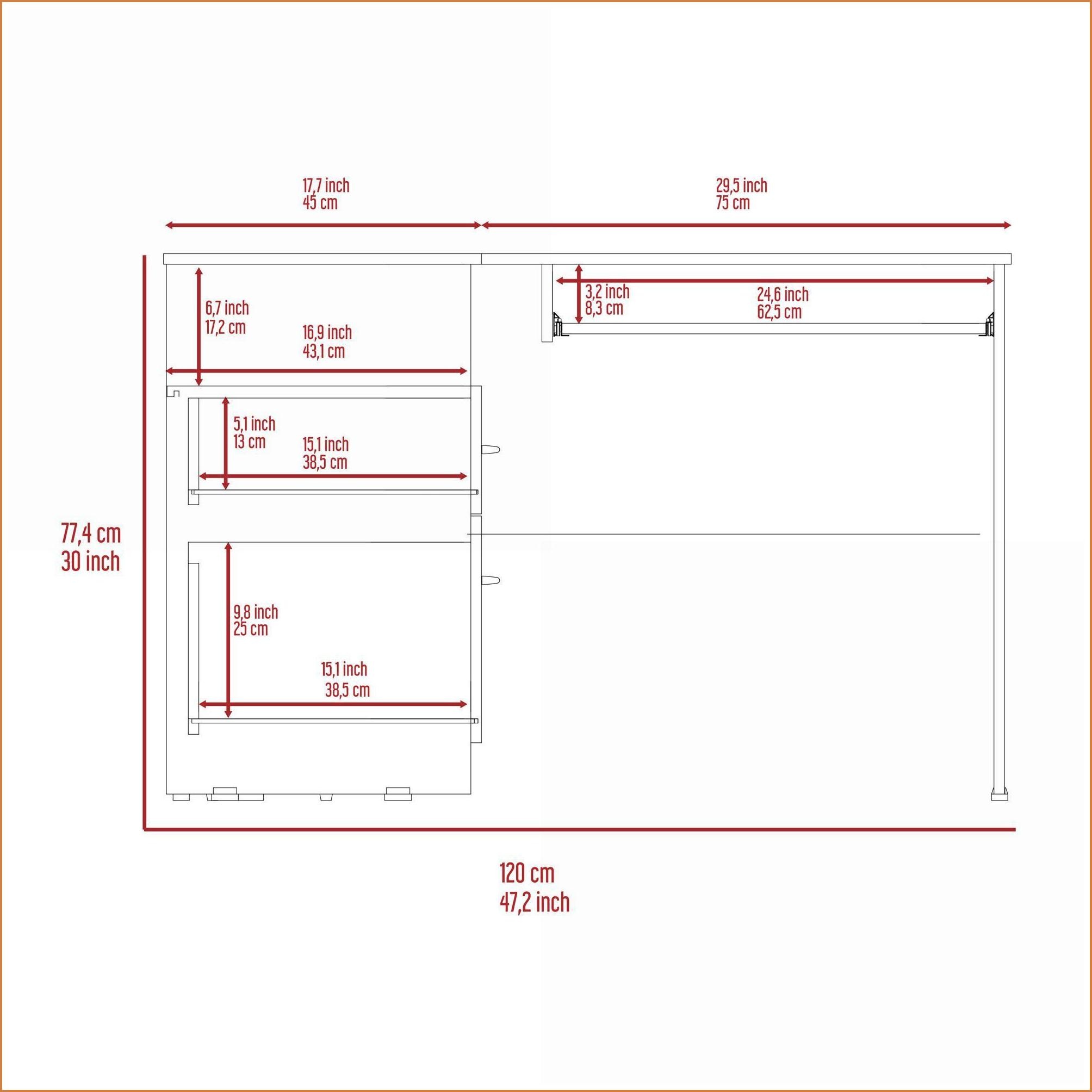 Desks L-Shaped with Keyboard Tray, Two Drawers, Open Shelf - Smokey Oak | Gray | Particle Board