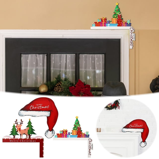 Fiudx Carro de Papá Noel con Ciervos Estereoscópico, Adhesivo Colorido para Marco de Puerta de Madera, Adorno Navideño Pintado a Mano, Decoración Navideña para El Hogar, Fácil Instalación, Tamaño 23