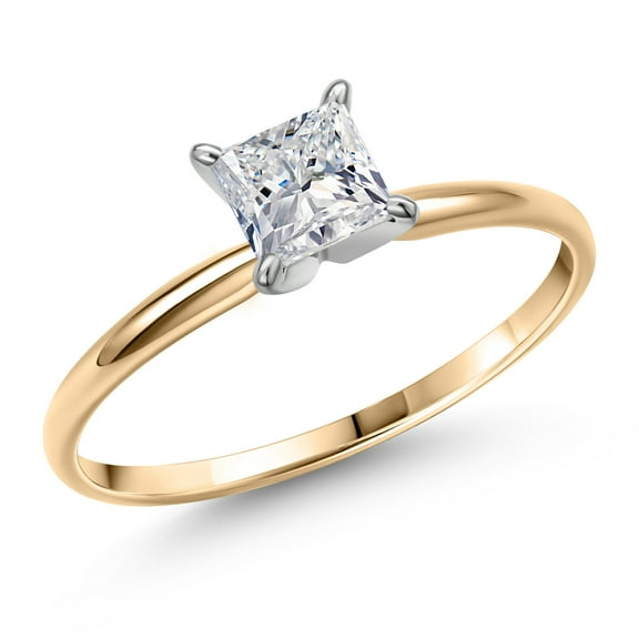 Gem Stone King 14K Two Tone Gold Princess Lab Grown Diamond Engagement Ring for Women | 0.70 Cttw | Gemstone April Birthstone | DEF Color | VVS-VS Clarity (Size 5)