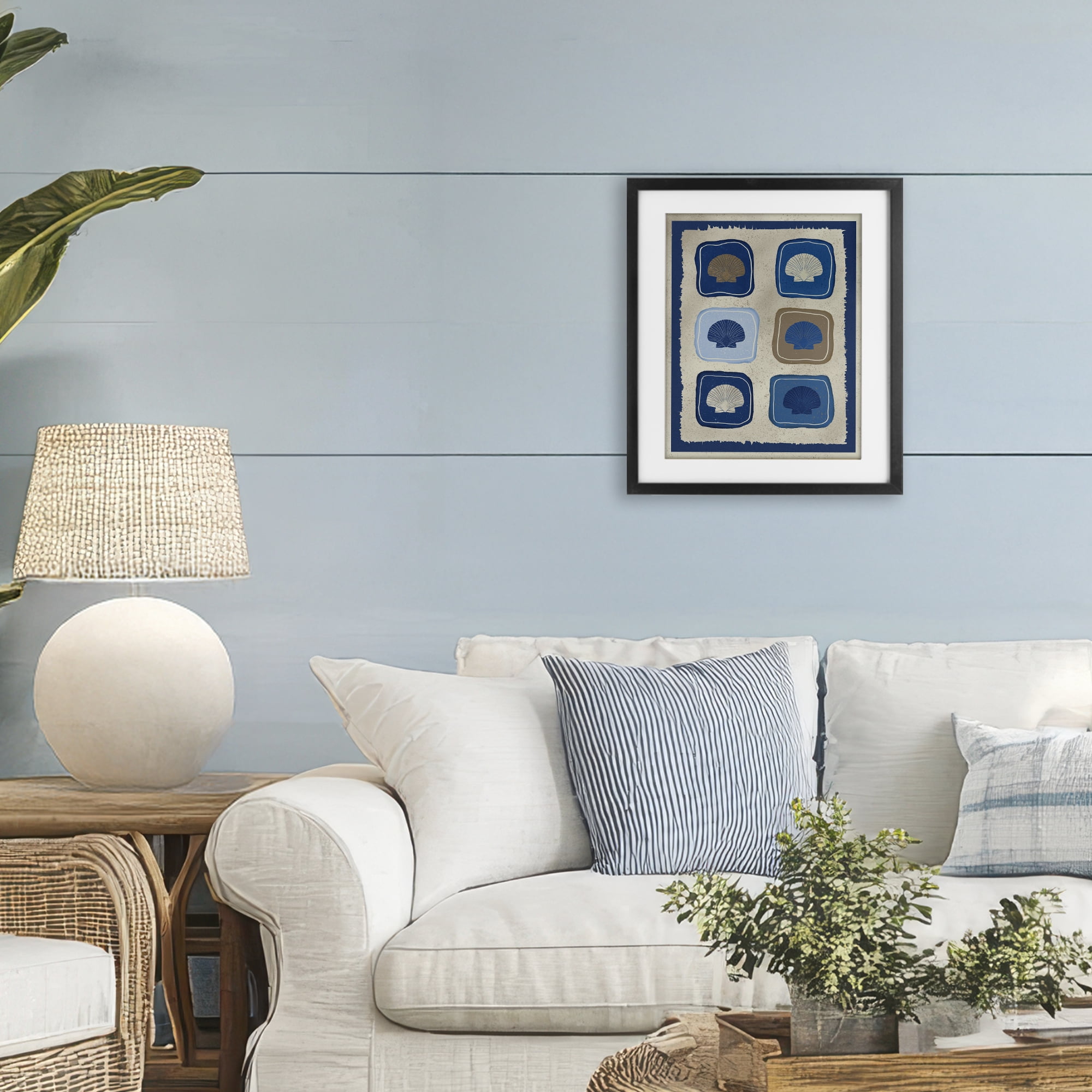 Stupell Industries Nautical Block Shells Black Framed Print Under Glass, design by Julia Frost