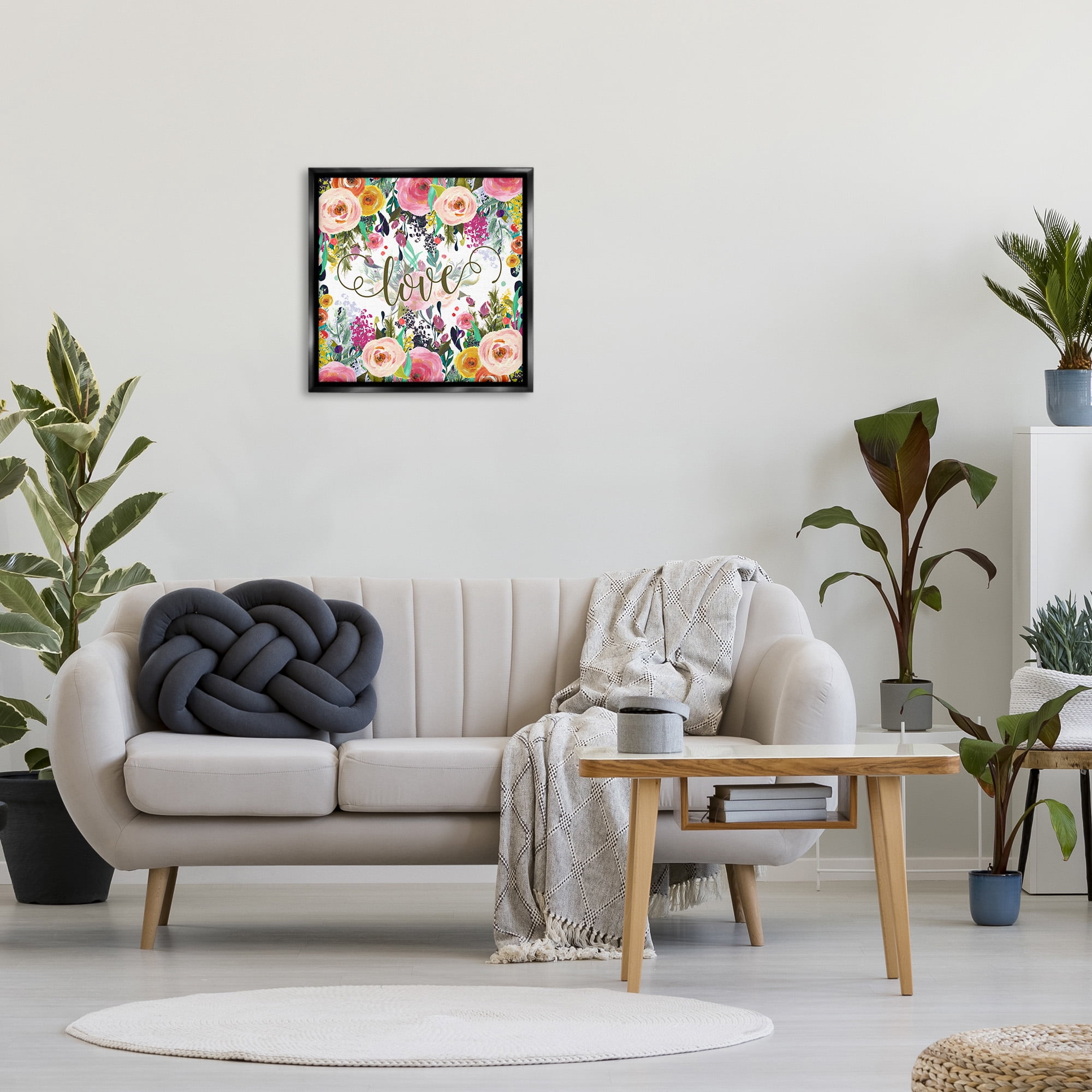 Stupell Industries Elegant Love Floral Pattern Botanical & Floral Painting Black Floater Framed Canvas Art Print Wall Art, 25 x 25
