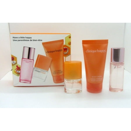 Clinique 3-Pc. Have A Little Happy Fragrance Set: Clinique Happy Perfume Spray, 0.14 oz. Clinique Happy Heart Perfume Spray, 0.24 oz. Clinique Happy Body Cream, 1 oz.