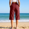 thumbnail image 4 of hotojiny Capri Pants for Women Casual Wide Leg Drawstring High Waist Cropped Pants Stylish Solid Color Capris with Pockets, 4 of 6