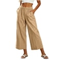 thumbnail image 3 of HomeDM Capris Pants for Women Wide Leg Pants with Pockets High Waisted Coffee Lounge Work Trousers Size 3XL, 3 of 9
