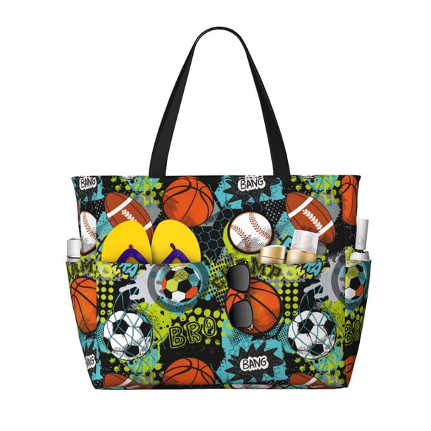 Fotbe Balls Bolsa de Viaje para Playa - Resistente al Agua, Bolsa Tote de Gran Capacidad y Ligera con 7 Bolsillos para Mujeres y Hombres