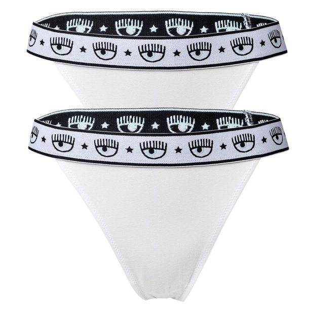 CHIARA FERRAGNI Tangas para Mujer Pack de 2 - String, Algodón Elástico, Cintura con Logotipo, uni Blanco L (Large)