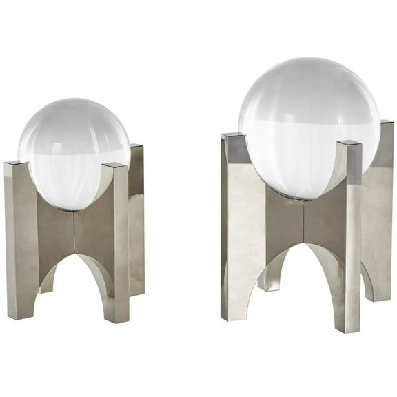 7", 6"H Silver Glass Orb Geometric Sculpture with Clear Orb and X-Shaped Holder, by DecMode (2 Count)