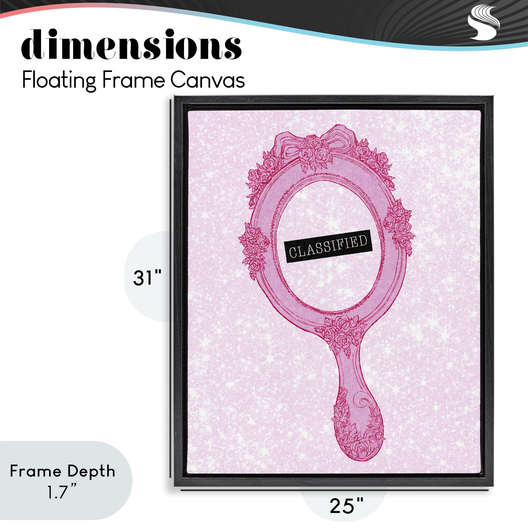 Stupell Industries Classified Ornate Pink Mirror Black Framed Floater Canvas Wall Art, design by Ziwei Li