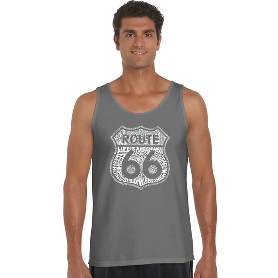 LA Pop Art Men's Word Art Tank Top - Route 66 - Life is a Highway