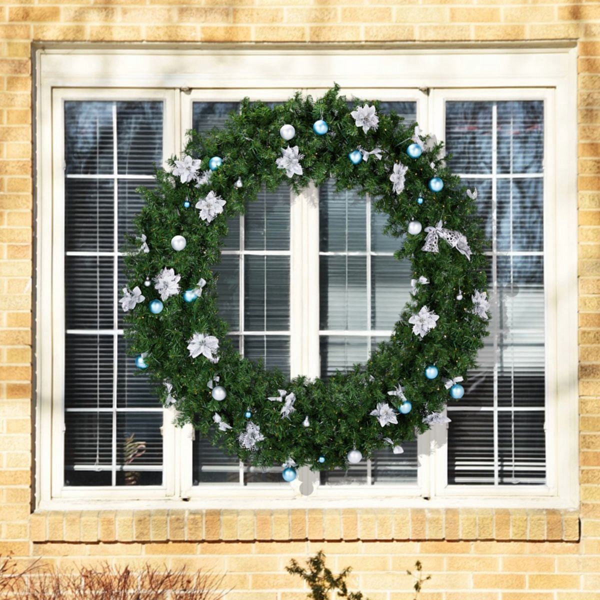 60in Lighted Artificial Christmas Wreath, 600 PVC Tips, 220 Warm/Cold White LEDs (11 Modes), DIY Ornaments for Front Door/Mantel/Gate
