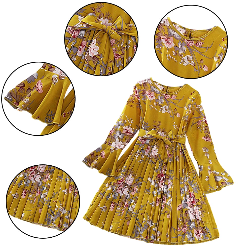 MXIEZI Little Girls Floral Dresses Teen Long Sleeve Dress