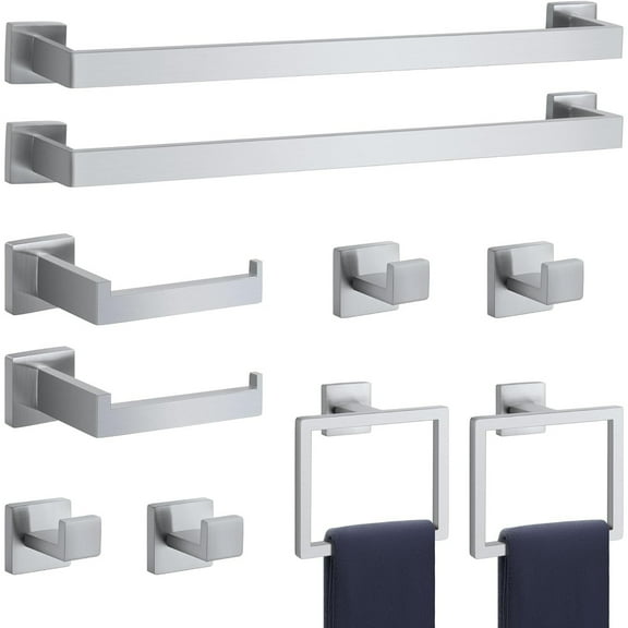 10-Pieces Brushed Nickel Bathroom Accessories Set, Stainless Steel Bathroom Hardware Set, Towel Racks for Bathroom Wall Mounted 24 Inch Bath Towel Bar Set.