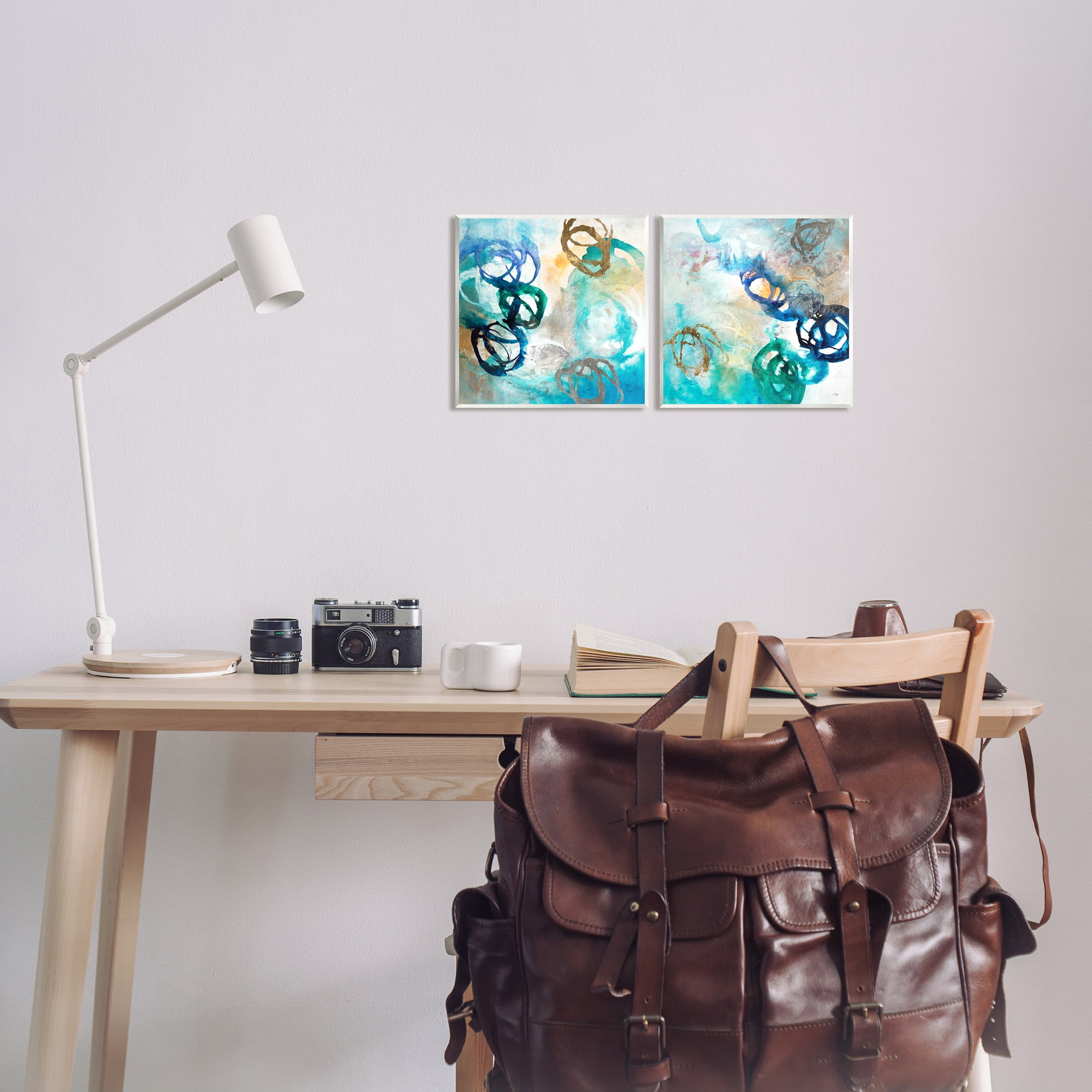 Stupell Industries Modern Shapes Overlay Painting Marine Blue Tones Painting Unframed Art Print Wall Art, Set of 2, Design by K. Nari