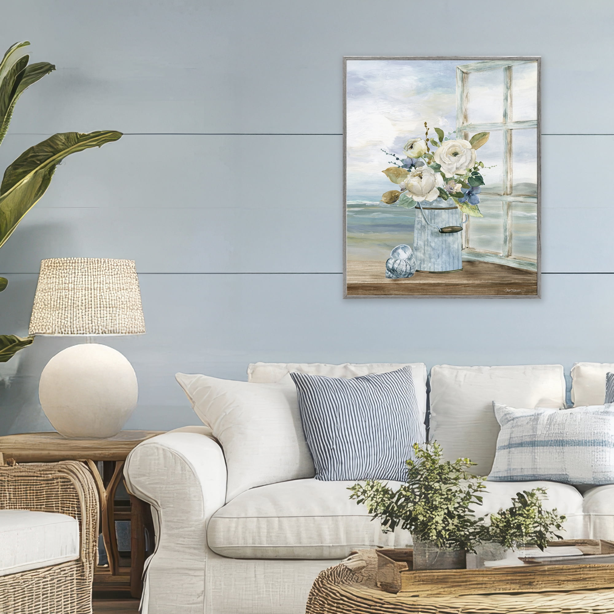 Stupell Industries Seaside Florals on Windowsill Gray Framed Giclee Art, design by Carol Robinson