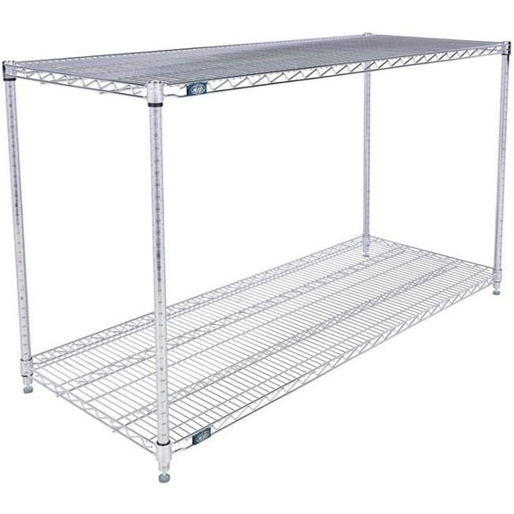 Global Industrial 21603C2 Nexel 2 Shelf Chrome Wire Shelving Unit Starter, Chrome - 60 x 21 x 34 in.